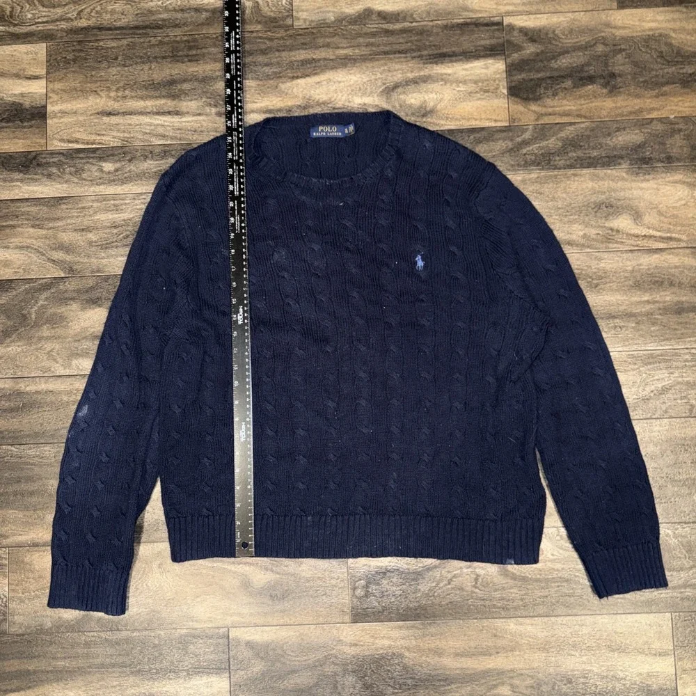 Polo Ralph Lauren Cable-Knit Pullover Crewneck Sweater Men's XL Navy Blue Pony